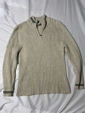 Vtg 2005 Old Navy Ivory 1/2 Zip Ribbed Sweater Sz L Women’s